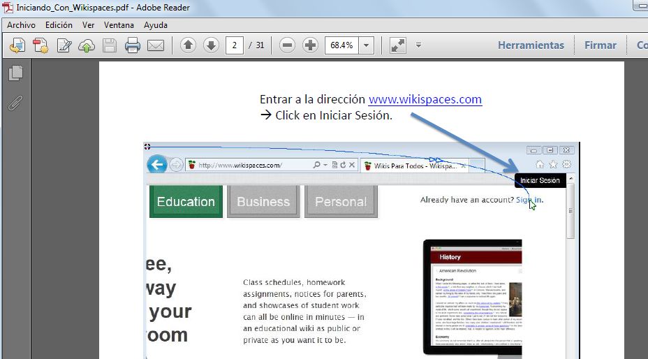 Imagen 2: Manual de apoyo creado por los profesores y proporcionado a los alumnos sobre el funcionamiento de wikispaces.