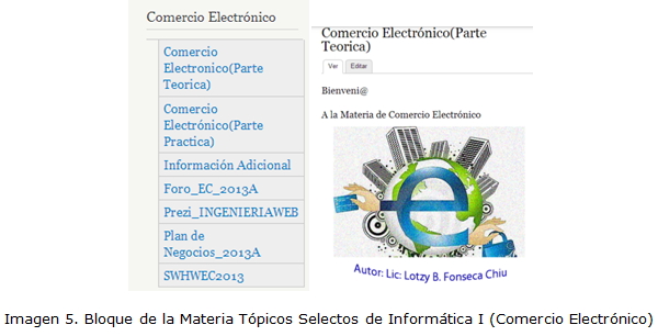 Imagen 5. Bloque de la Materia Tópicos Selectos de Informática I (Comercio Electrónico)