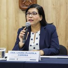 Doctora Laura Plazola Zamora, en rueda de prensa