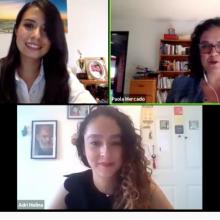 estudiante Guadalupe Valadez, Coordinadora Paola Mercado y profesora Adriana Molina durante webinario