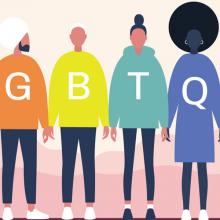 foto del curso, dibujo de personas con letras LGBTQ+