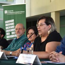 Mtra. Carmen Valenzuela, durante la presentación del libro: "La gestión cultural desde Latinoamérica"